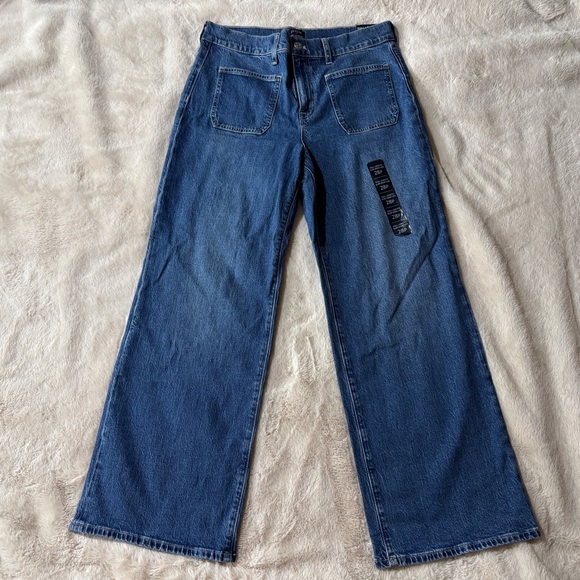 🆕 J. Crew Jeans FULL LENGTH SLIM WIDE-LEG Front Pockets Dark Wash Denim 6 28 P - Picture 2 of 5